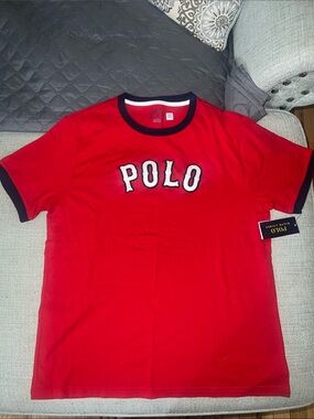 Polo by Ralph Lauren Red Tee with Navy Trim and White Logo Patch